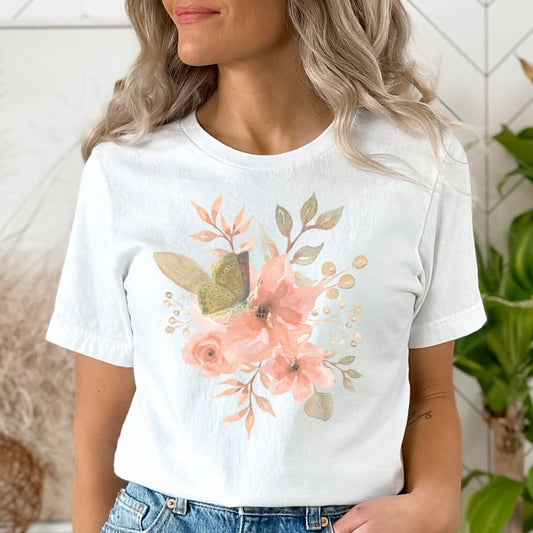 MoOodMaker T-shirt Imprimé Fleurs & Papillon blanc
