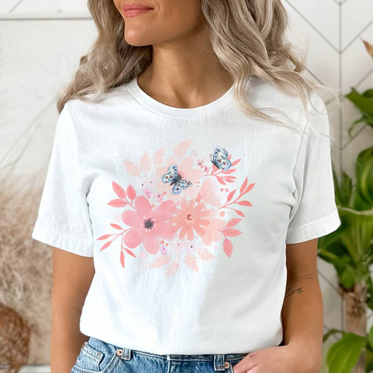 MoOodMaker T-shirt Imprimé Fleurs & Papillons | FLOWER POWER 09 blanc