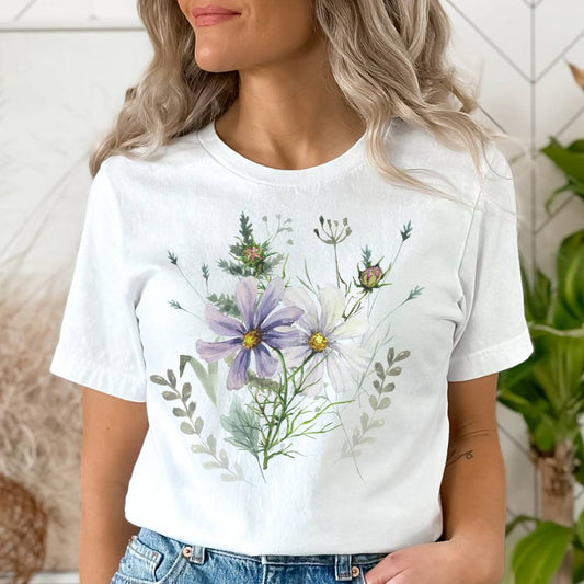MoOodMaker T-shirt Imprimé Fleurs Violettes | FLOWER POWER blanc