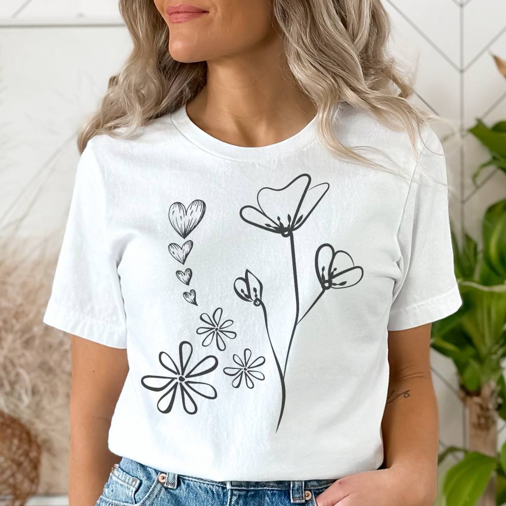 T-shirt MoOodMaker Fleurs & Coeurs | LINE DRAWING blanc