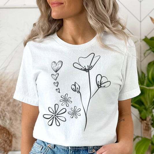 T-shirt MoOodMaker Fleurs & Coeurs | LINE DRAWING blanc