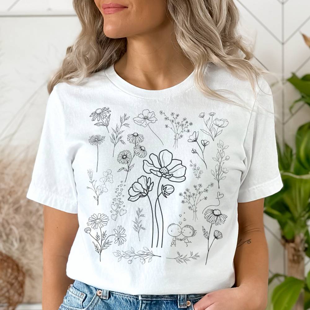 T-Shirt MoOodMaker La Prairie Amoureuse | LINE DRAWING blanc