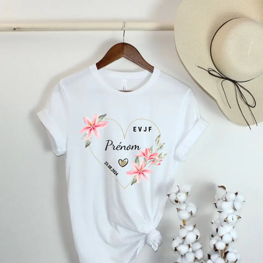Tshirt EVJF coeur rose personnalisé, t-shirt blanc