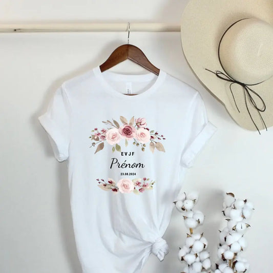Tshirt EVJF Couronne Vieux Rose | Charme Florale à Personnaliser t-shirt blanc MoOodMaker