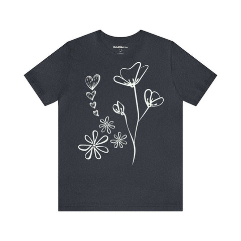 T-shirt MoOodMaker Fleurs & Coeurs | LINE DRAWING bleu chiné