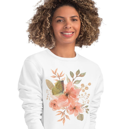 FP 02.20 Sweatshirt blanc Fleurs Papillon Flower Power Eco-Responsable image zoomé