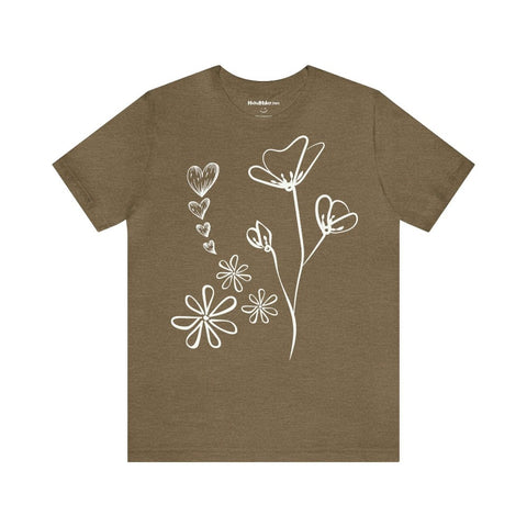 T-shirt MoOodMaker Fleurs & Coeurs | LINE DRAWING olive