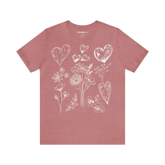 T-Shirt MoOodMaker Coeurs & Fleurs | LINE DRAWING rose
