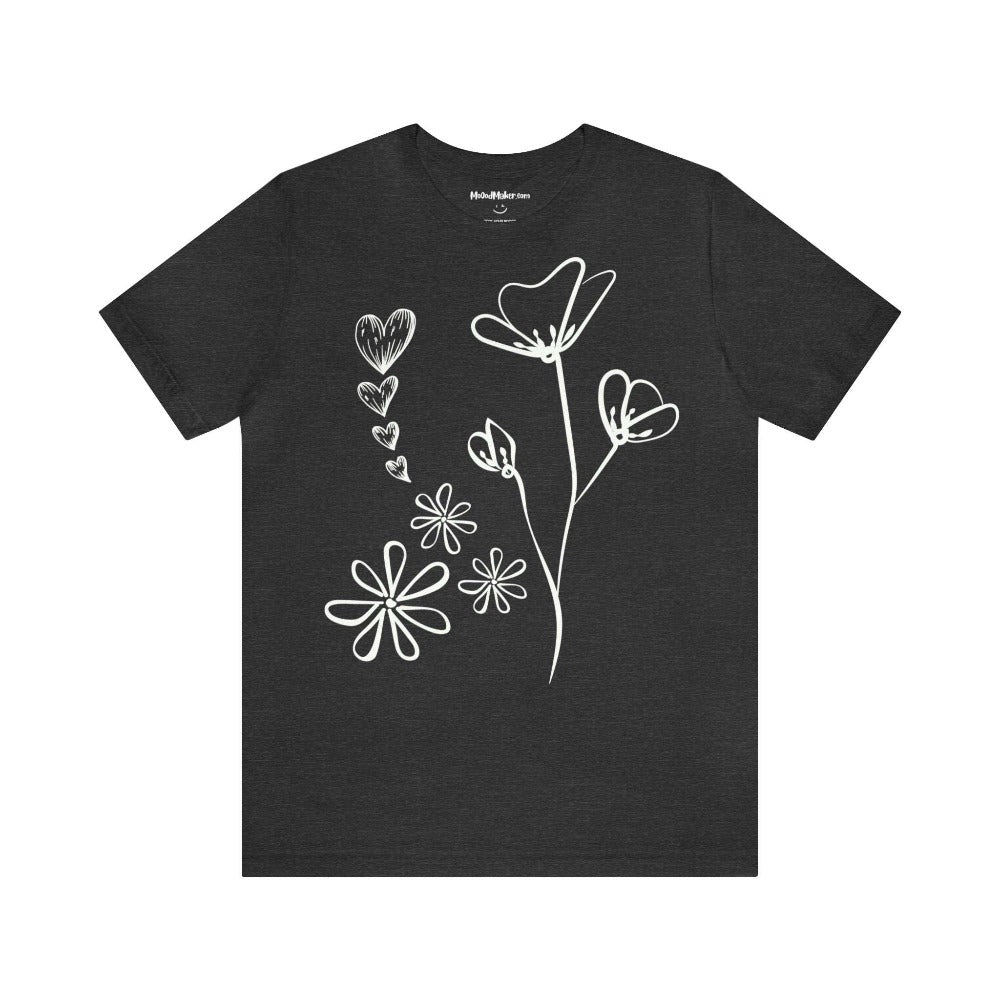 T-shirt MoOodMaker Fleurs & Coeurs | LINE DRAWING gris foncé chiné