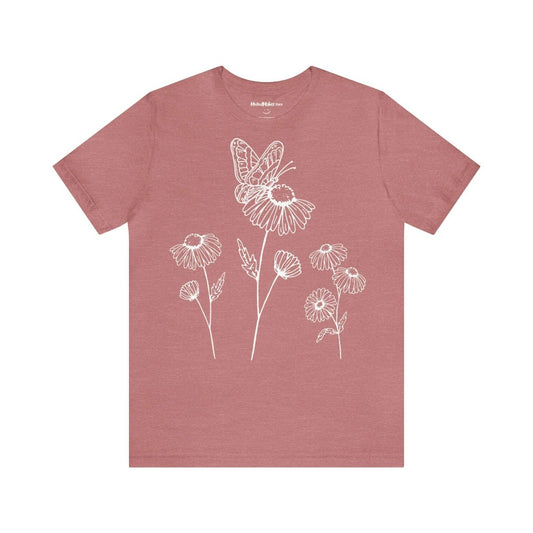 T-shirt MoOodMaker Echinacea & Papillon | LINE DRAWING rose chiné