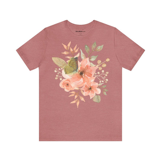 MoOodMaker T-shirt Imprimé Fleurs & Papillon rose chiné