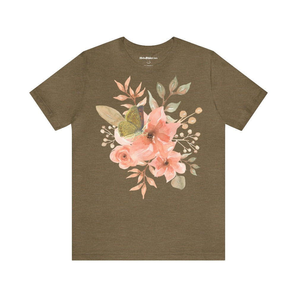 MoOodMaker T-shirt Imprimé Fleurs & Papillon olive